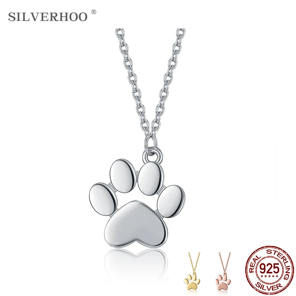 

SILVERHOO 925 Sterling Silver Necklace For Women Cute Animal Footprints Paw Pendant Necklaces Hot Sale Fine Silver Jewelry Gift