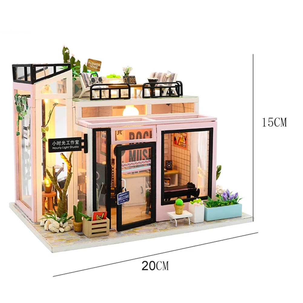

Room Music Studio DIY Wooden Dollhouse Kit Assembled Miniature Indoor Studio Doll House Toy for Girls Adult