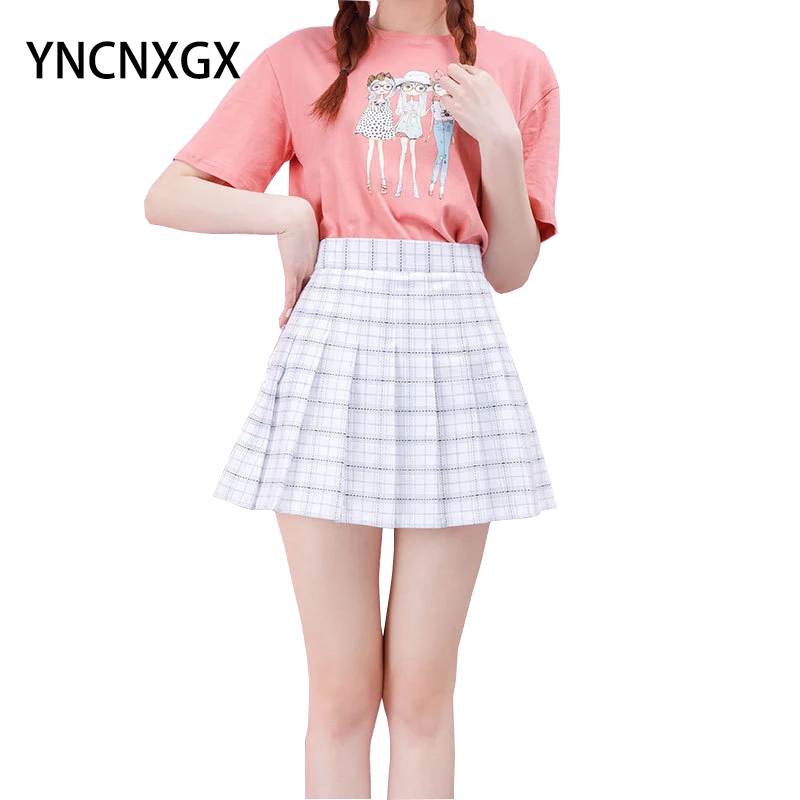 

White Plaid Women's Pleated Skirt A-line Skirt Mini Kawaii High-waisted Skirt