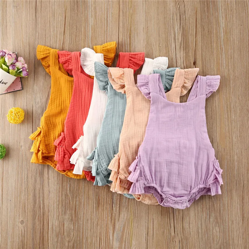 

Baby Boys Romper Summer Infant Cotton Newborn Sleeveless Rompers Baby Girl One-pieces Backless Jumpsuits Cotton Clothes Outfits