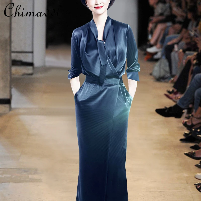 

High-End Office Lady Dress 2021 Spring Fashion Slimming Elegant Graceful Midi Dress 3/4 Sleeve Dignified Texture Dresses Women