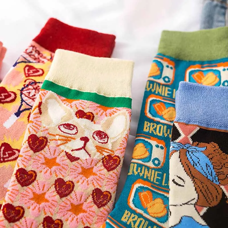 

Hot Streetwear Flower Embroider Autumn Winter for Ladies Women Japanese Korean Harajuku Style Kawaii Socks Cute Socks
