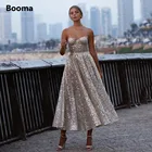 Женское кружевное платье с блестками Booma, ТРАПЕЦИЕВИДНОЕ короткое платье для выпускного вечера с открытой спиной, вечерние платья до середины икры без рукавов