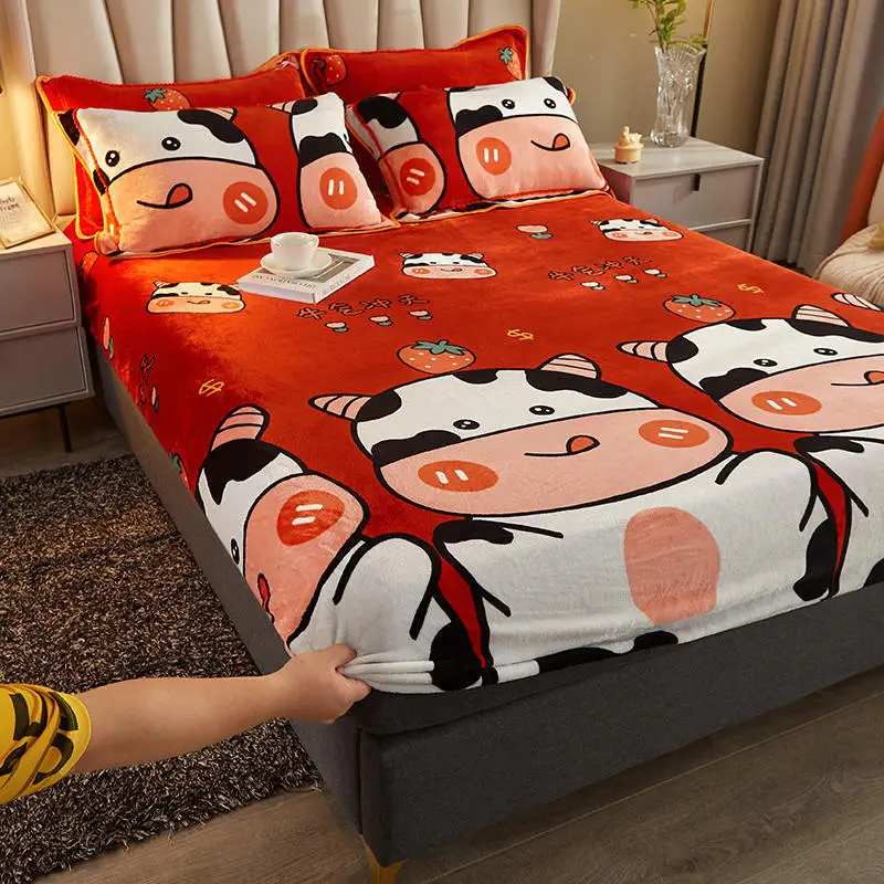 

Flannel Velvet Bedspreads Modern Simple Fitted Style Bed Sheet Elastic Band Bedding Fleece Breathable Mattress Cover for Bed