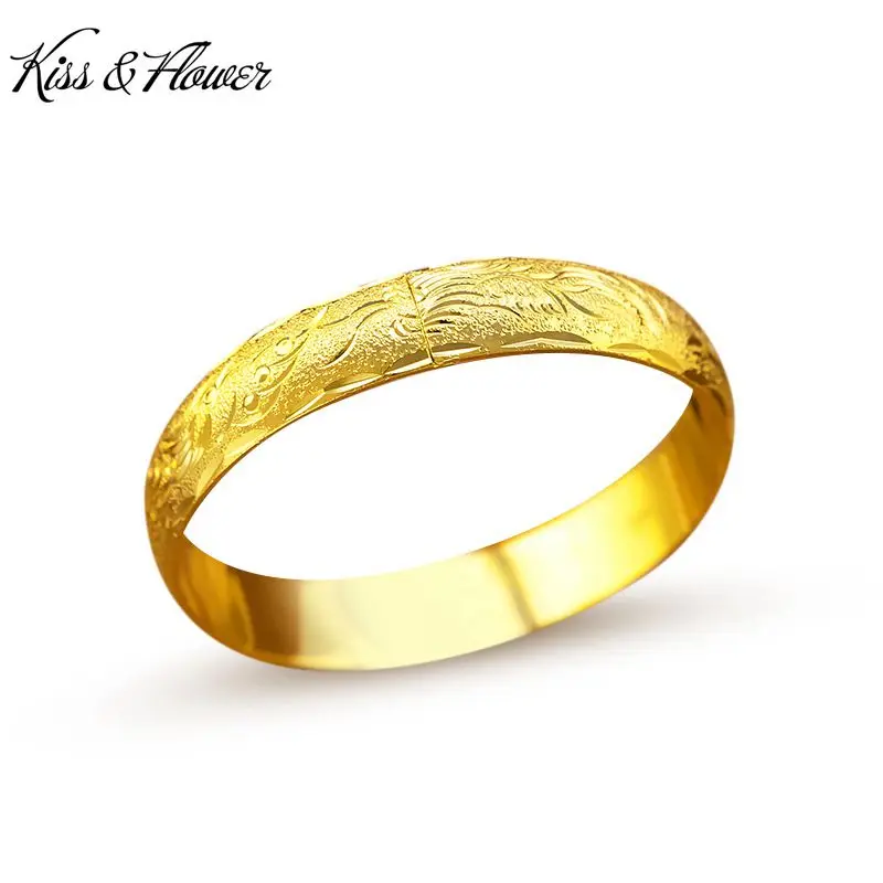 

KISS&FLOWER BR87 Fine Jewelry Wholesale Fashion Woman Girl Bride Birthday Wedding Gift Dragon Phoenix 24KT Gold Bracelet Bangle