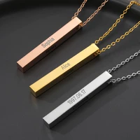 four sides engraving square necklace personalized name square bar stainless steel pendant chain for womenmen gift maxi