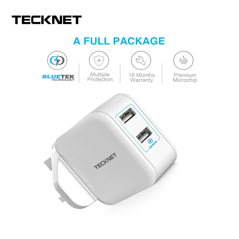 TeckNet 4.8A USB Зарядное устройство с евровилкой зарядное 2 Порты и разъёмы адаптер для