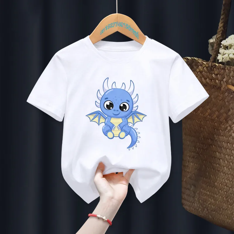 Camiseta para ni&ntilde;os y ni&ntilde;as, prenda de vestir, con dibujos animados de drag&oacute;n y animales, de verano-2
