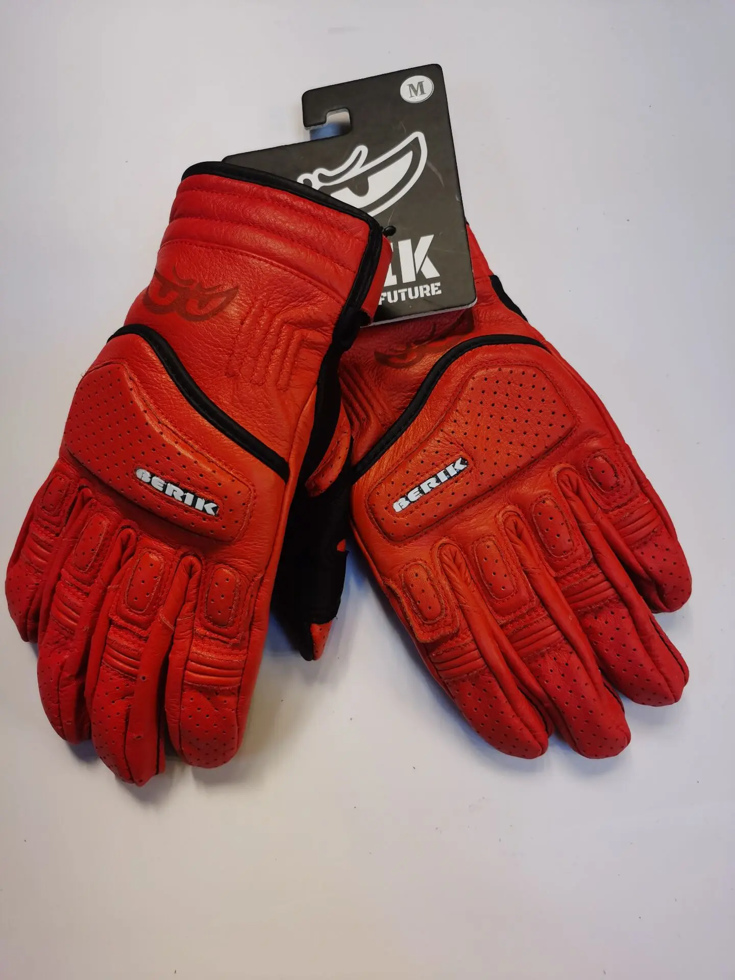 

BERIK New Motorcycle Gloves Perforated Real Leather Motocross Gloves Breathable Mesh MTB Moto Brown Retro Riding Motorbike