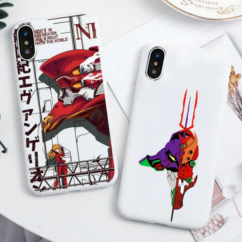 

Popular Cartoon Evangelion Phone Case For IPhone 6 6s 7 8 Plus X Xs Xr Xsmax 11 12 Pro Promax 12mini Candy White Silicone Cover
