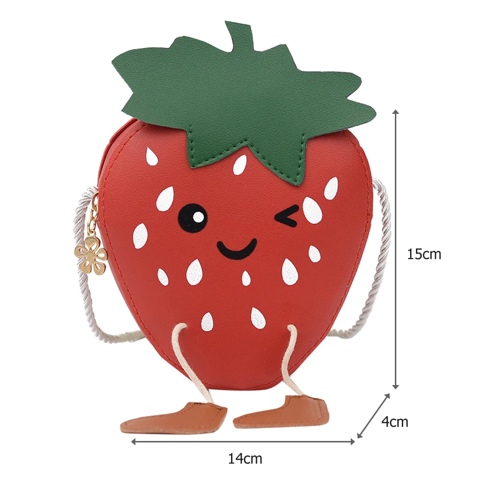 

Cute Cartoon Strawberry Crossbody Bag Classic Texture Creative Design Chic Girl Kids PU Shoulder Small Money Pouch