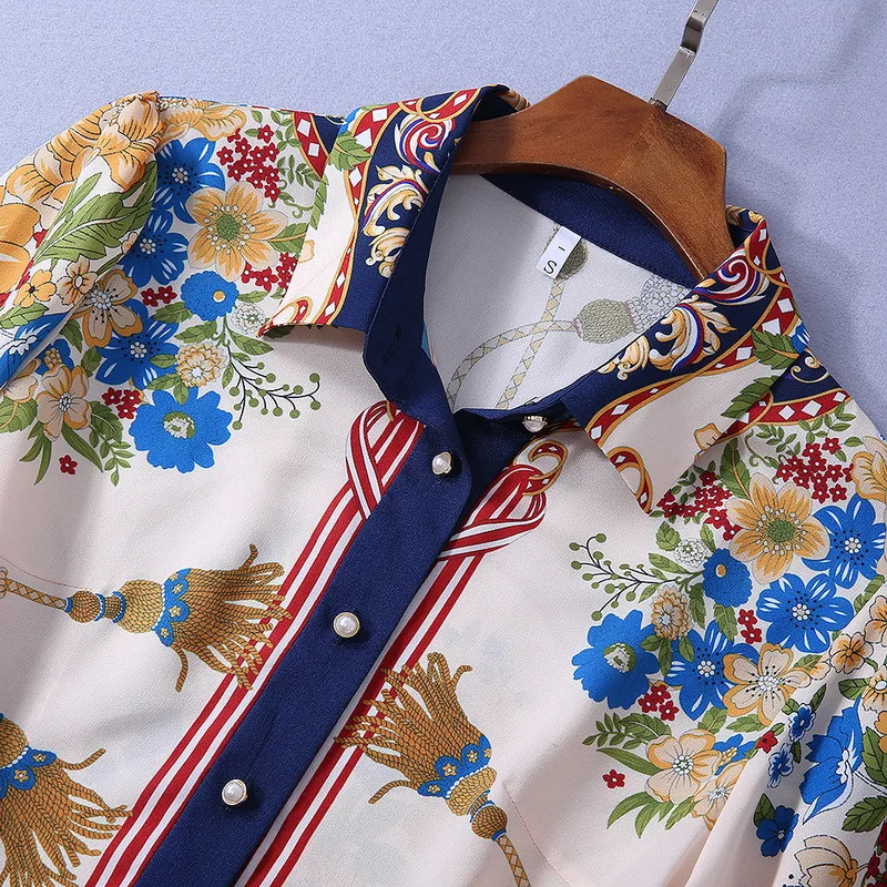 

New European and American women's dresses for spring 2020 Long sleeve lapel Flower fringe print Fashionable dress