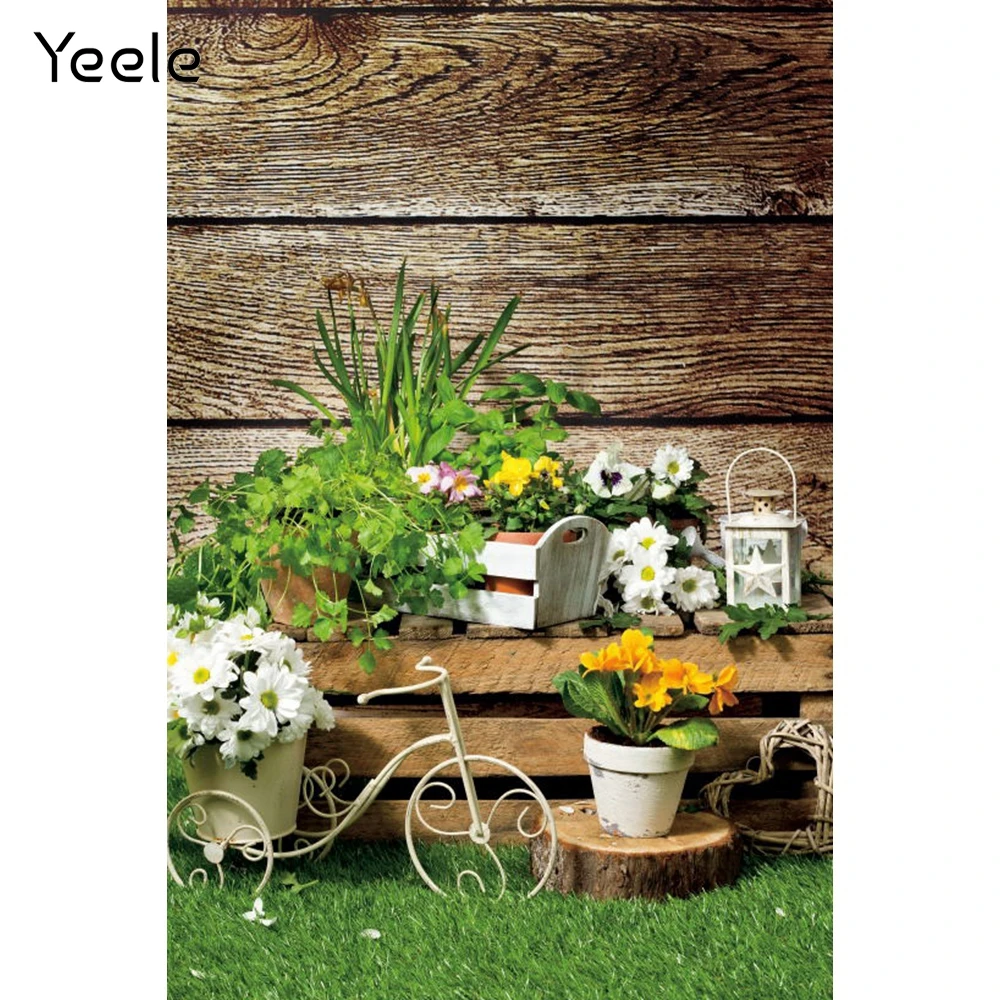 

Yeele Spring Scenes Scenery Backdrop Photography Wood Board Green Grass Flower Intreior Background Photocall For Photo Studio