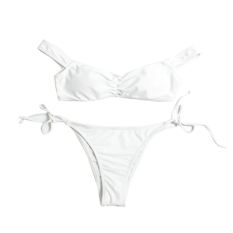 

Bikini New Swimwear Sexy Split Swimsuit 2021 2 Peice Set Women Wire Free Solid Polyester White