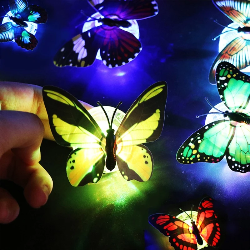 

50pcs/set Creative Colorful Luminous LED Butterfly Night Light 3D Butterfly Sticker Wall Lamp for Birthday Party Garden Backyard