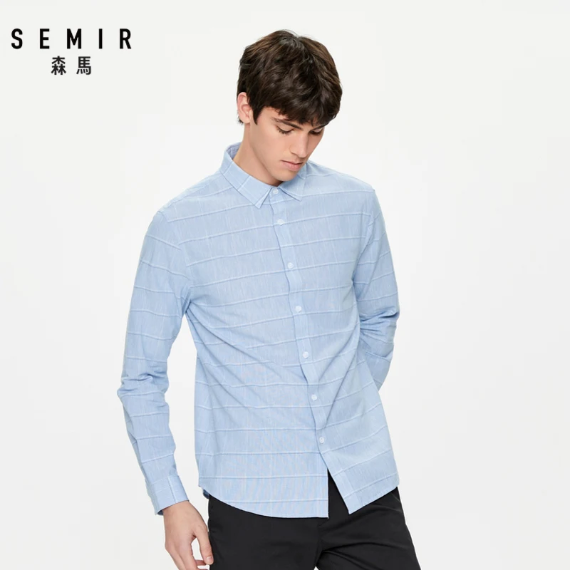 Мужская рубашка с длинным рукавом SEMIR Весенняя отворотом хлопковая для