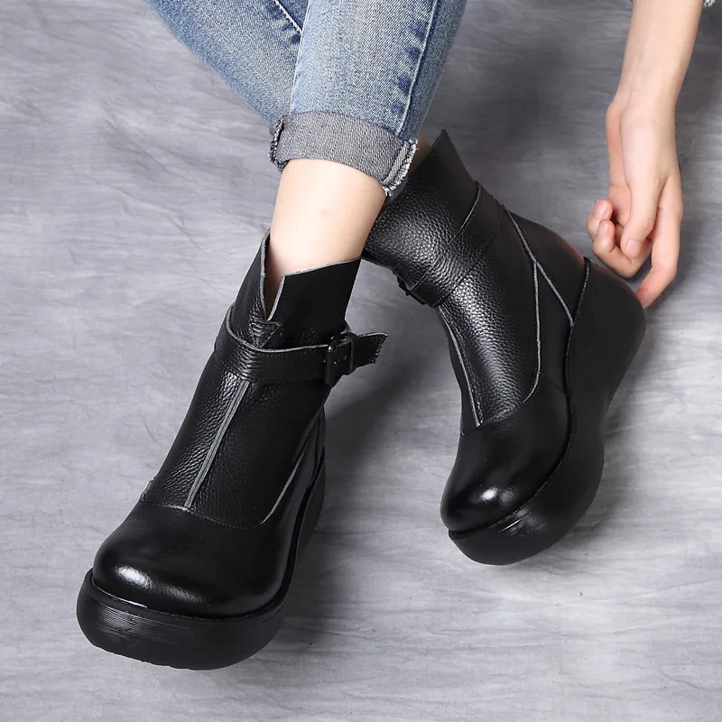 Xiuteng 2021 winter Genuine Leather Ankle Boots Handmade Lady soft Flat shoes comfortable Casual Moccasins side Zip | Обувь