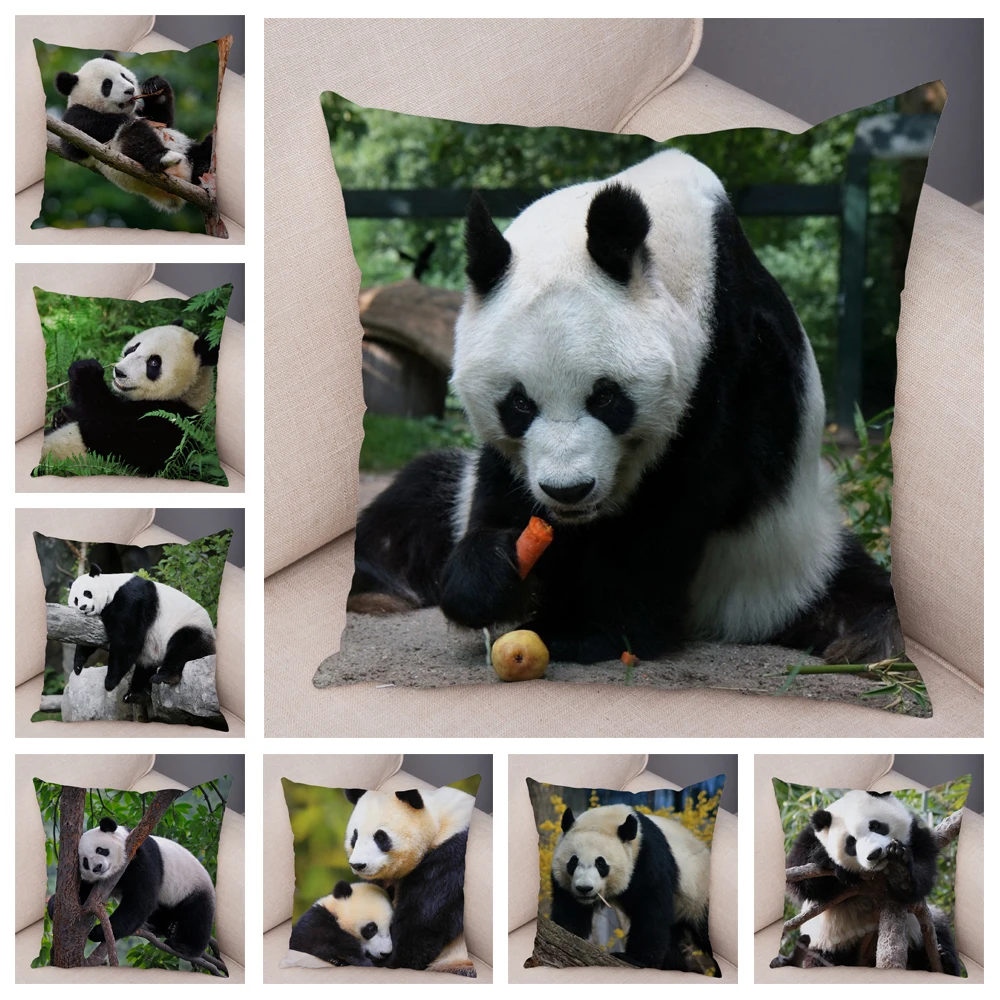 

Lovely Panda Cushion Cover for Sofa Home Car Soft Short Plush Decor Cute Wild Animal Printed 45*45cm Pillowcase Pillow Case