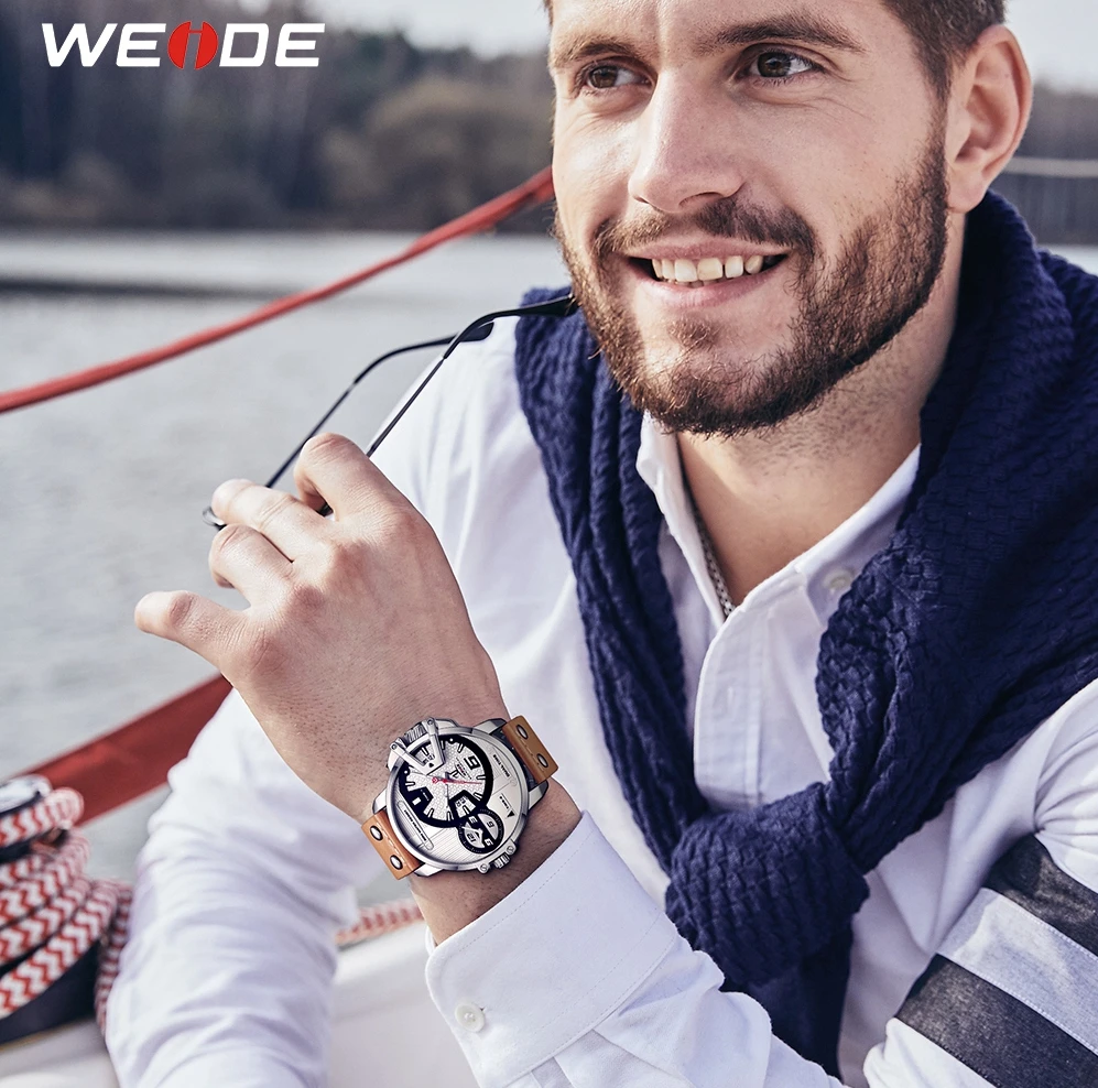 

WEIDE Leather Strap Men's Watches Sport Military Big Dial Waterproof Watch Analog Quartz Wristwatch Men Wristwatch montre homme