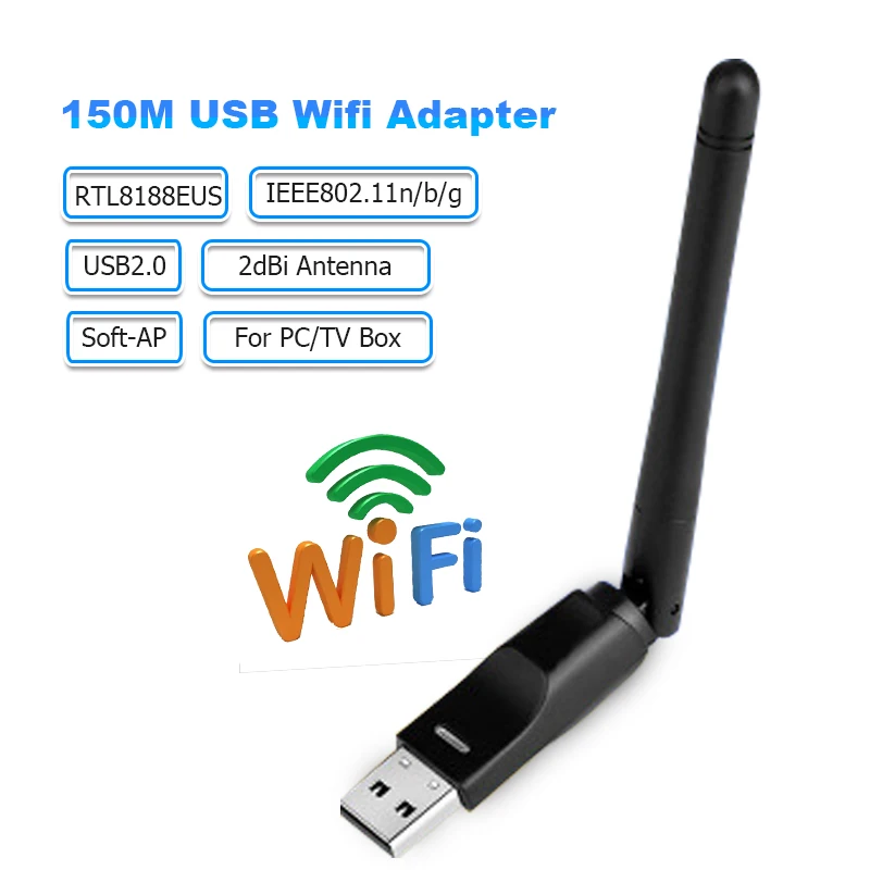 

150Mbps WiFi Adapter USB Wireless Network Card RTL8188EUS Wifi Antenna Adapter for PC Desktop Laptop TV Box Drop Shipping