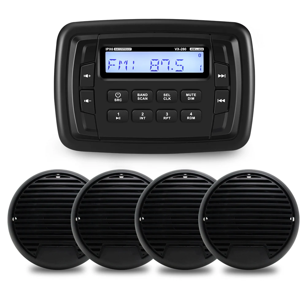 

Морской Стерео Bluetooth радиоприемник для лодки FM AM mp3-плеер аудио + 3-дюймовый морской водонепроницаемый мотоциклетный динамик для улицы ATV