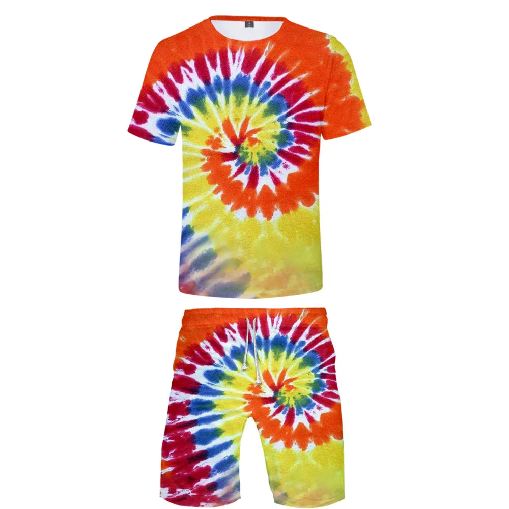 

Tie Dye 3D Printed Two Piece Set Trendy Summer T-shirts+Casual Shorts Hot Sale 2019 Trendy Streetwear Clothes