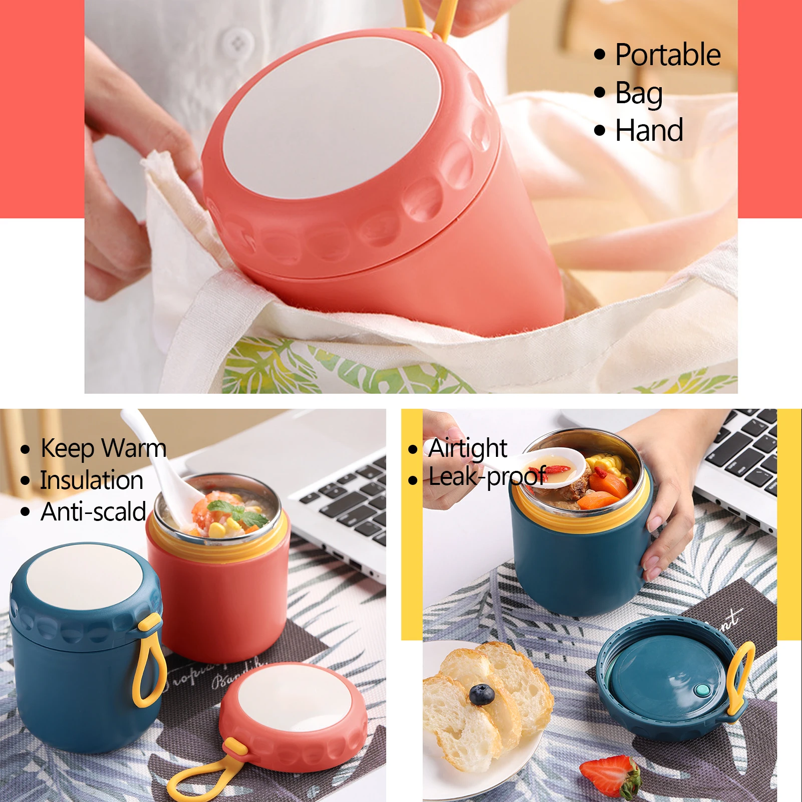 Контейнер для супа из нержавеющей стали изолированный микроволновой печи