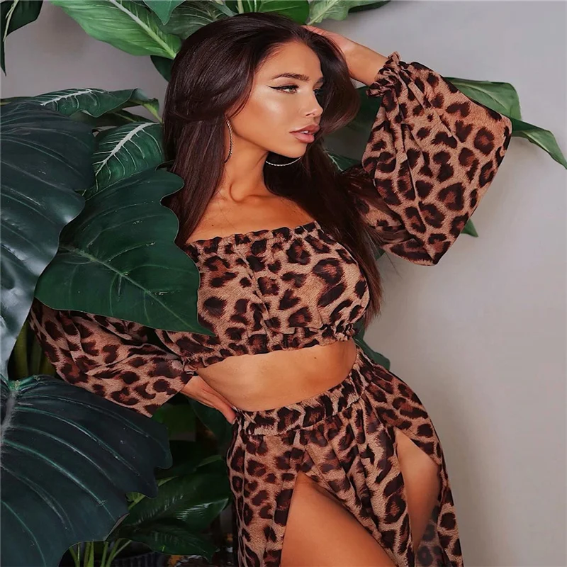 Женский пляжный костюм-нарукавник с леопардовым принтом короткий Топ без