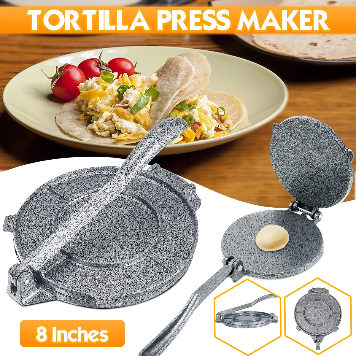 

20CM Tortilla Press Maker Aluminum Foldable Home Kitchen Flour Corn Baking Press Maker DIY Pie Pies Tool