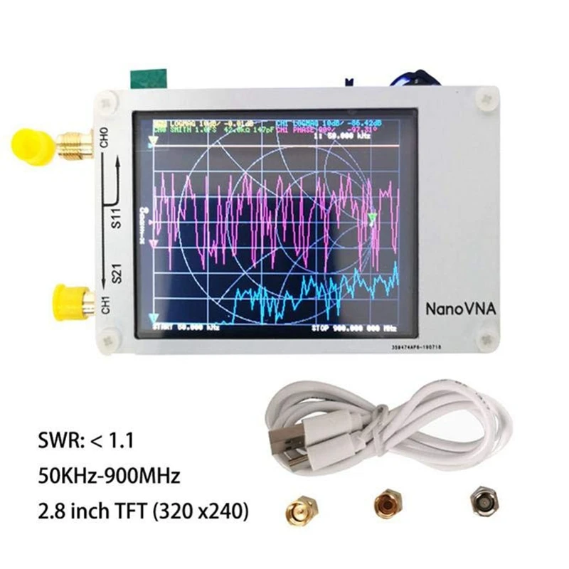 

Nano VNA Vector Network Analyzer Pressing Screen 50KHz-900MHz Digital Shortwave MF HF VHF UHF Antenna Analyzer with RF Cable