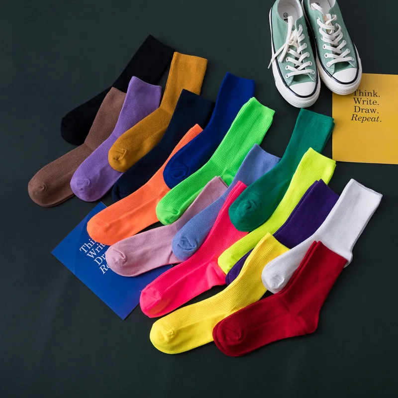 Модная летняя одежда для девочек одноцветные хлопковые носки флуоресцентный