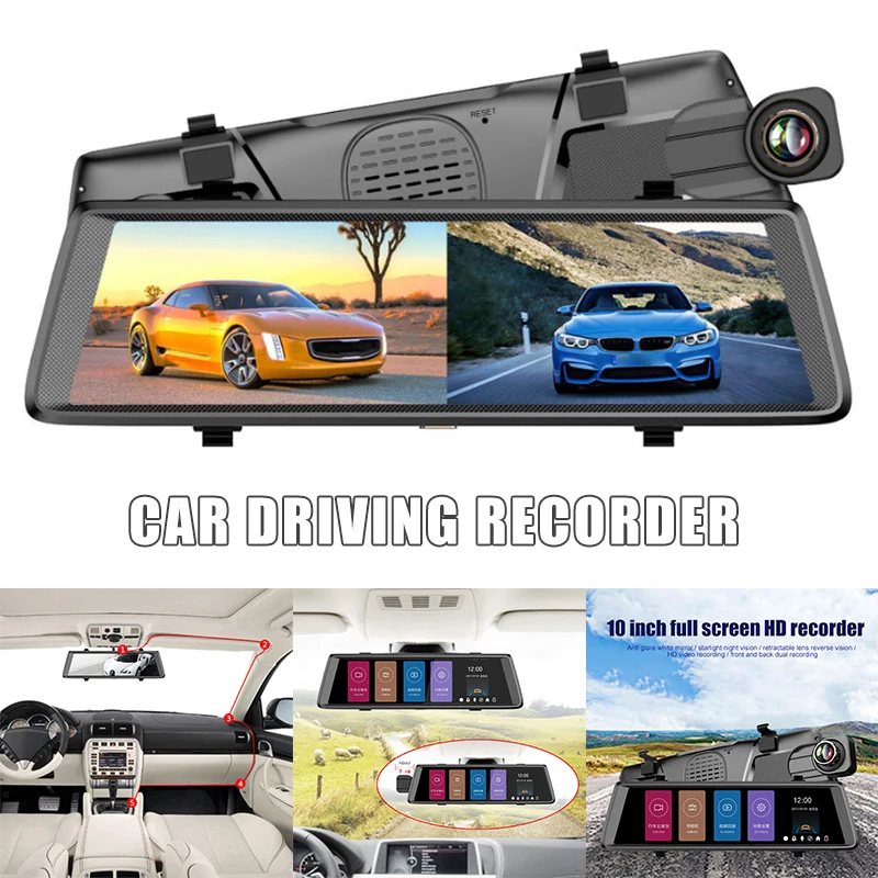 

10in 1080P Dash Cam Stream Media Car Video Camera DVR Driving Recorder Rearview Mirror UY8