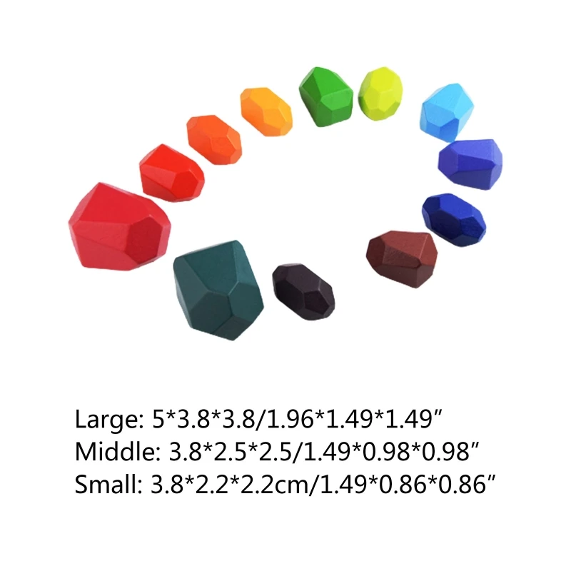 

12 Pcs Children Wooden Colored Stone Kids Creative Educational Montessori Toys Gifts Stacking Game Building Block