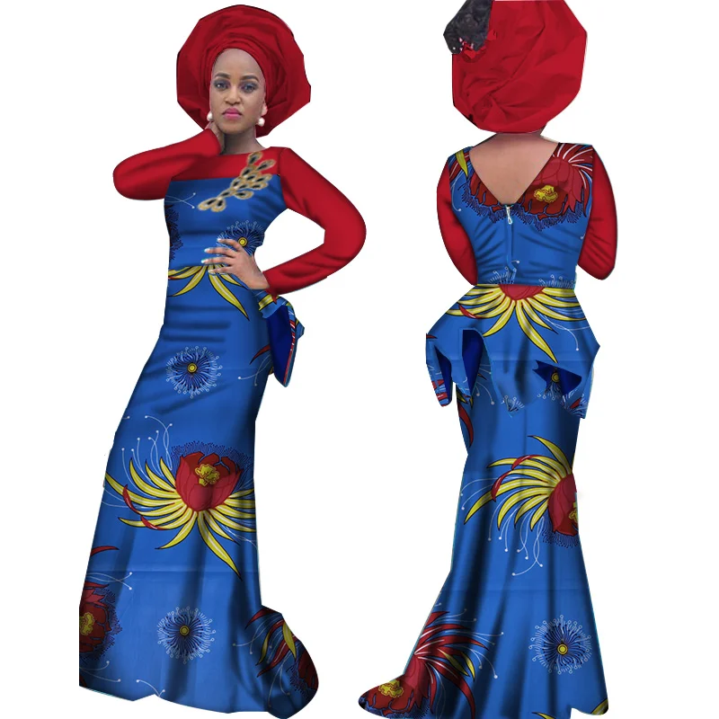 

Dashiki African Print Dresses for Women Bazin Riche African Clothes Applique Draped Long Evening Dresses African Clothing WY3666