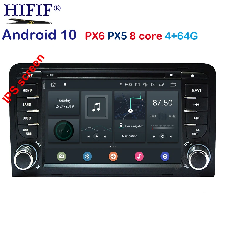 Автомобильный мультимедийный плеер PX6 DSP IPS Android 9. 0 4G 64G 2 DIN DVD GPS для Audi A3 8P 10 0-2003 S3
