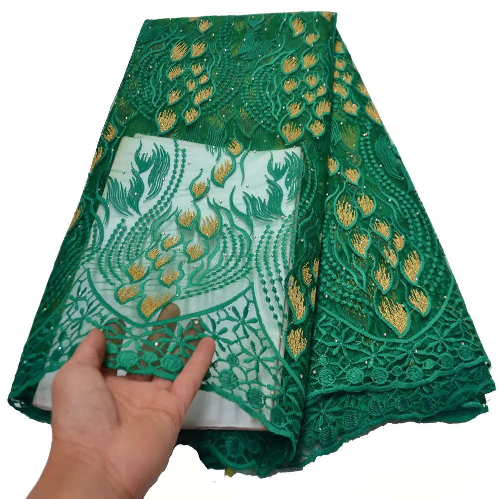 

African Lace Fabric High Quality French Tulle Lace Fabric Women Wedding Party Dress Nigerian Lace Fabric Stones 5 Yards FN011