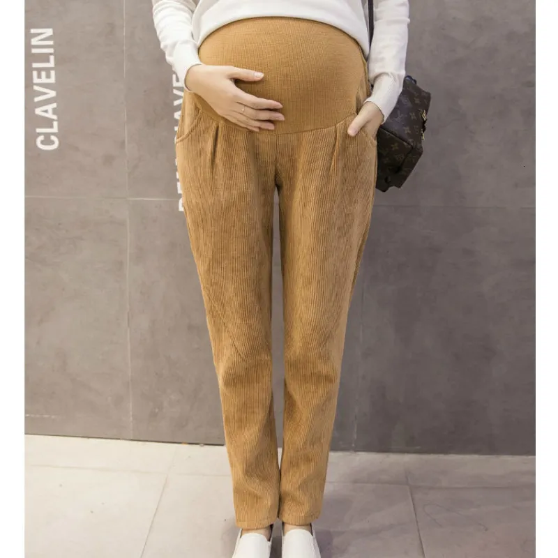 Брюки для беременных женщин зимние вельветовые брюки Бархатные Теплые