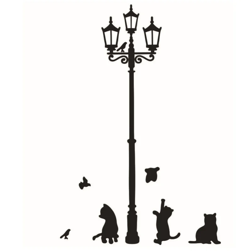 3D озорные Коты птицы и уличный светильник Настенная Наклейка на стену наклейки