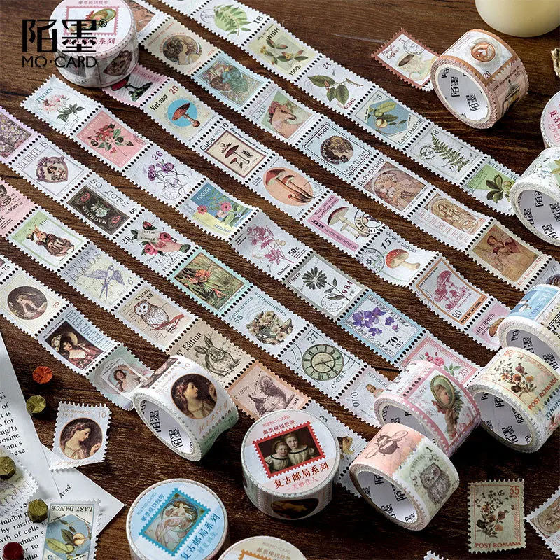 

8 Designs Retro Post Office Plant Bullet Journaling Stamp Tapes Scrapbooking Deco Sticker Masking Tapes Easy to Tear Washi tape