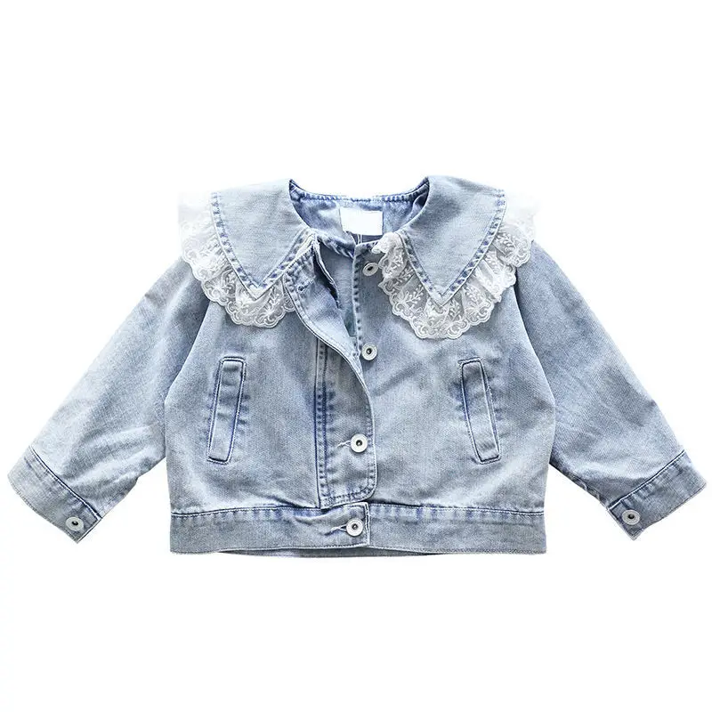 

New Girls Denim Jacket Cardigan Coat Lace Kids Jean Outwear Long Sleeve Children Lace Clothing Spring Girls Clothes 1-6Y