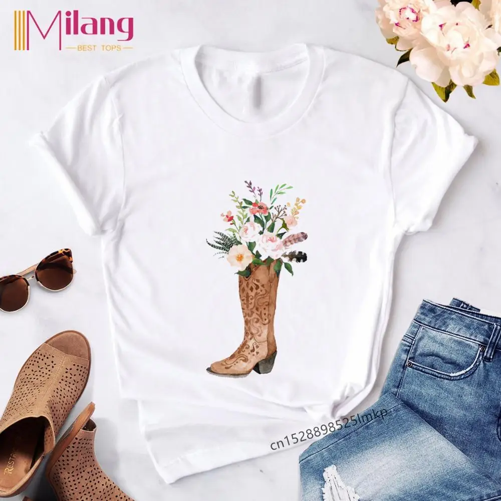 Женская футболка с цветочным принтом в стиле Харадзюку повседневная забавная 90-х