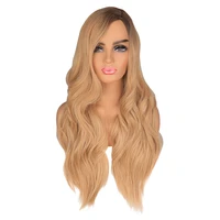 qqxcaiw 26 inch long wavy ombre brown blonde wig natural two tone heat resistant hair synthetic wigs for african american women