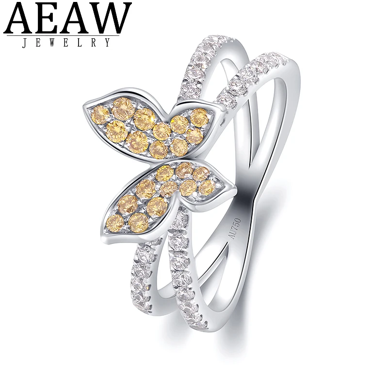 

AEAW 0.69ctw Real Natural Yellow Sapphire and Moissanite Party Rings Butterfly Style Solid 14k White Gold Gift for Lady