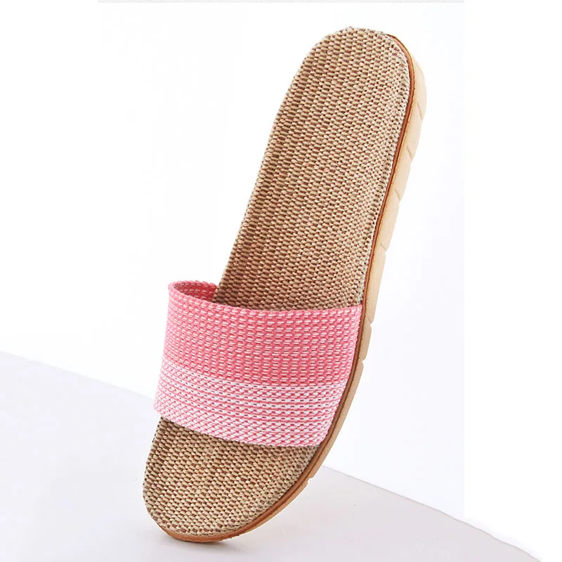 

Women shoes Colored Stripe Hemp Home Slippers Indoor Shoes Female Non-slip Beach Hemp Soft Bottom Slippers