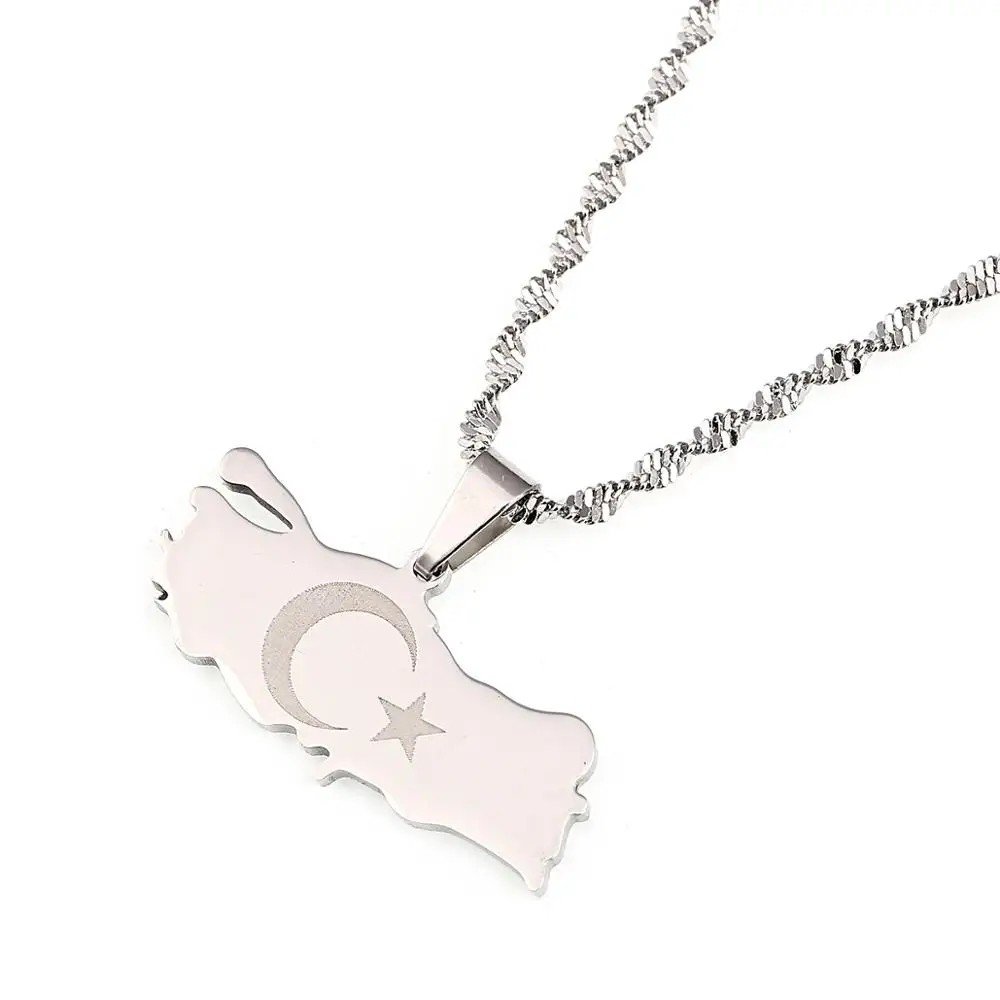 Ожерелье из нержавеющей стали серебряного цвета с изображением карты Турции