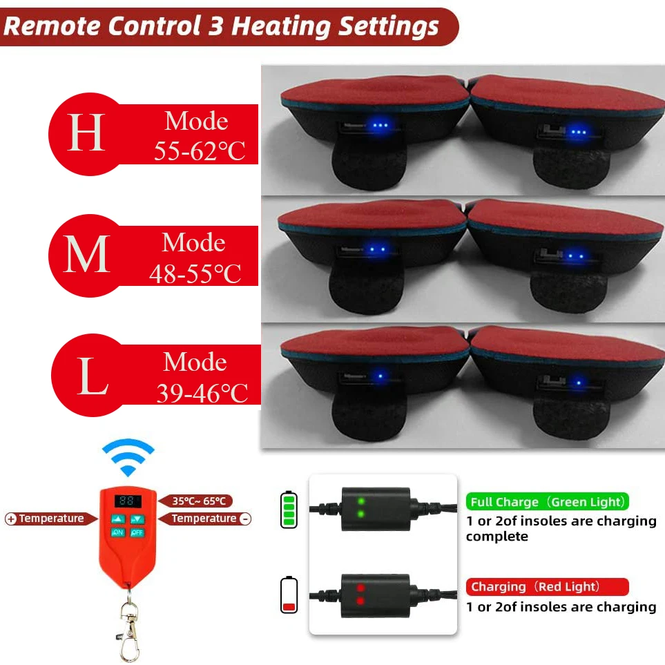 Hot Sale Heated Insoles with Remote Control Winter Skiing Warmer Shoes Insert Pads 2000mAh Electric Heating Man Women Feet Pad