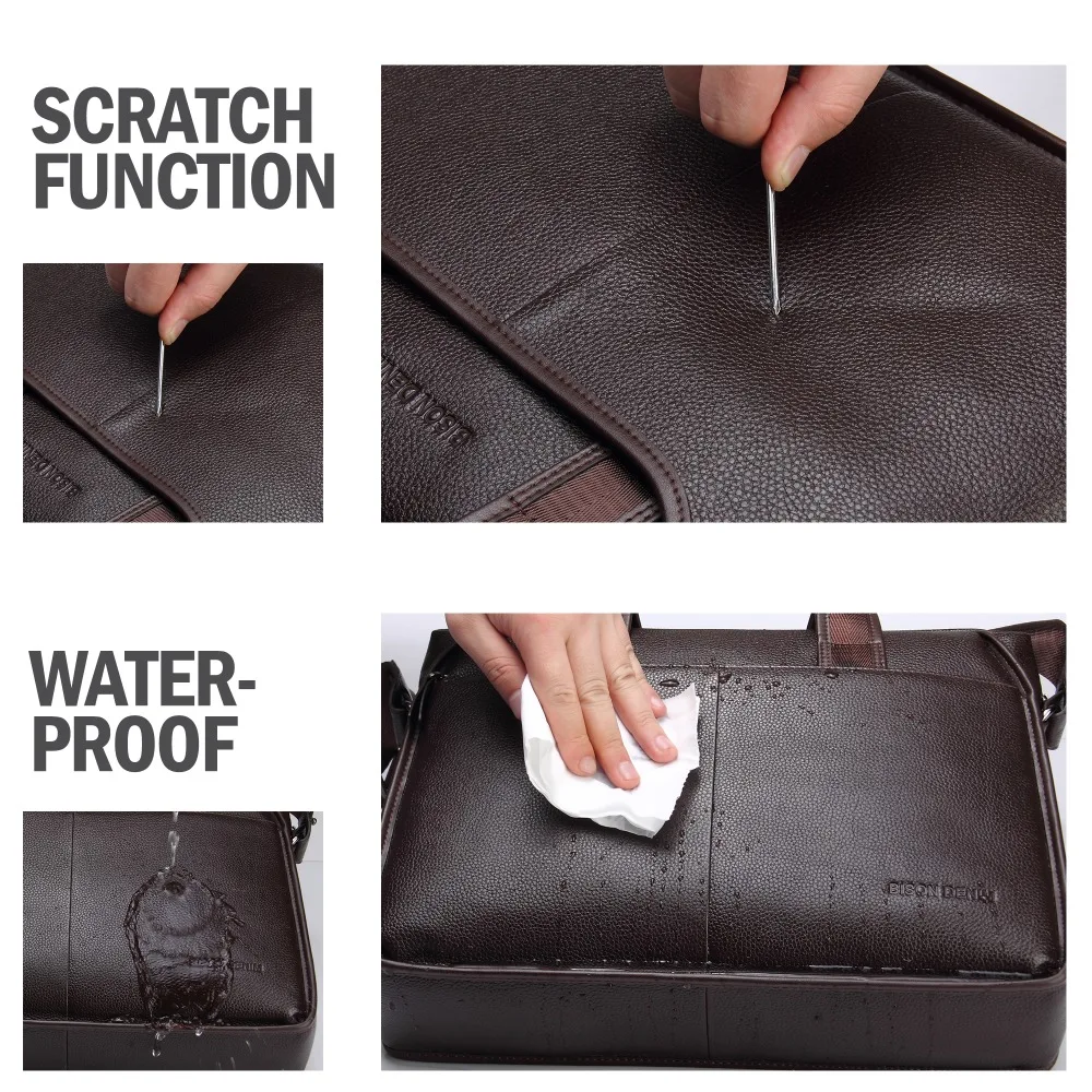 Bison Denim Cowskin Genuine Leather Men's Briefcase Large Capacity Laptop Soft Messenger Bag 14 inch laptop Bag Handbag