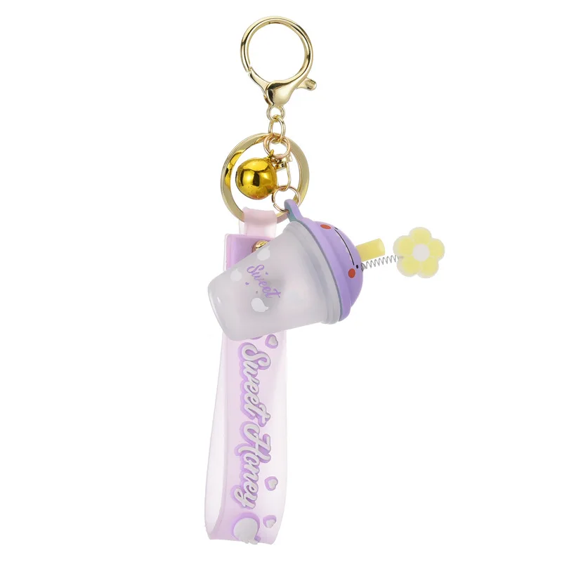 

Acrylic Illuminated Milk Tea Cup Girl Cute Keychain Pendant Creative Spring Flower Shake Flashing Charm