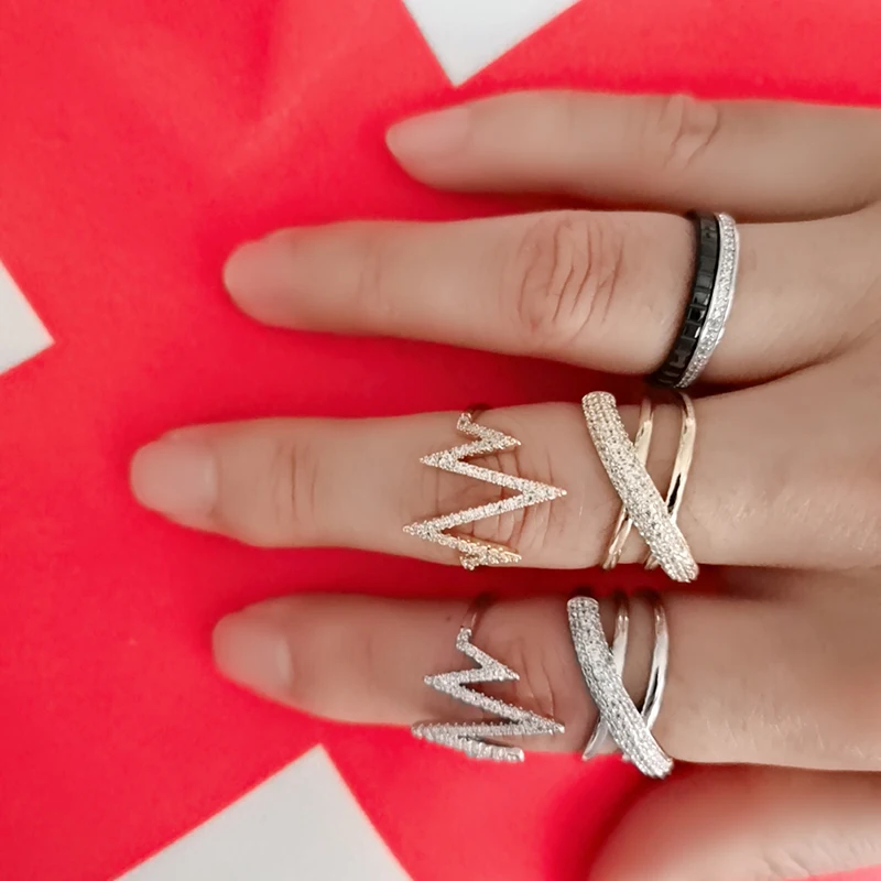 Модное Двухслойное черно-белое кольцо из микро циркония серебряного цвета