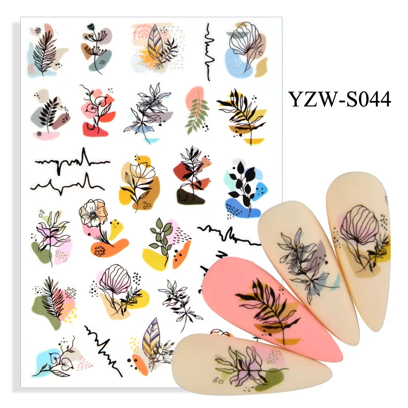 3D Stickers for Nails Abstract Face/ Maple Leaf Design Valentine Adhesive Gel Polish Slider Foil Manicure Accessory S033-063